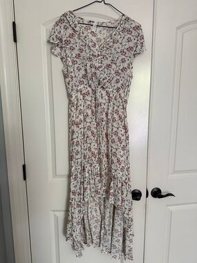 Love Ivory Maxi Dress with Burgundy Floral Print